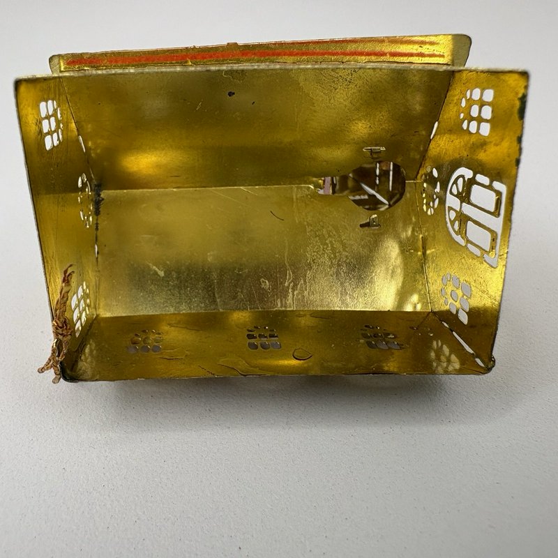 Vintage Japan Tin Church Christmas Ornament Gold Red Green Light Reflector 