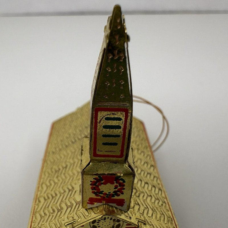 Vintage Japan Tin Church Christmas Ornament Gold Red Green Light Reflector 