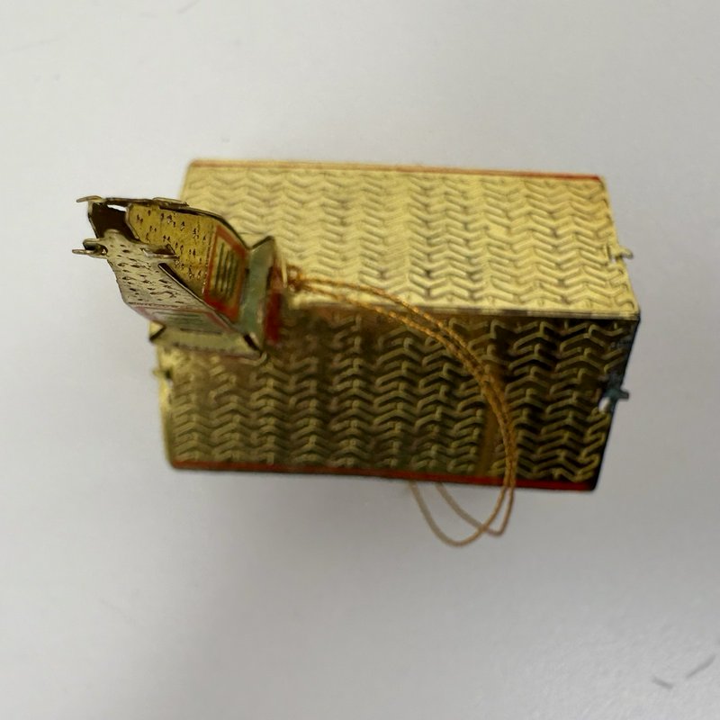 Vintage Japan Tin Church Christmas Ornament Gold Red Green Light Reflector 