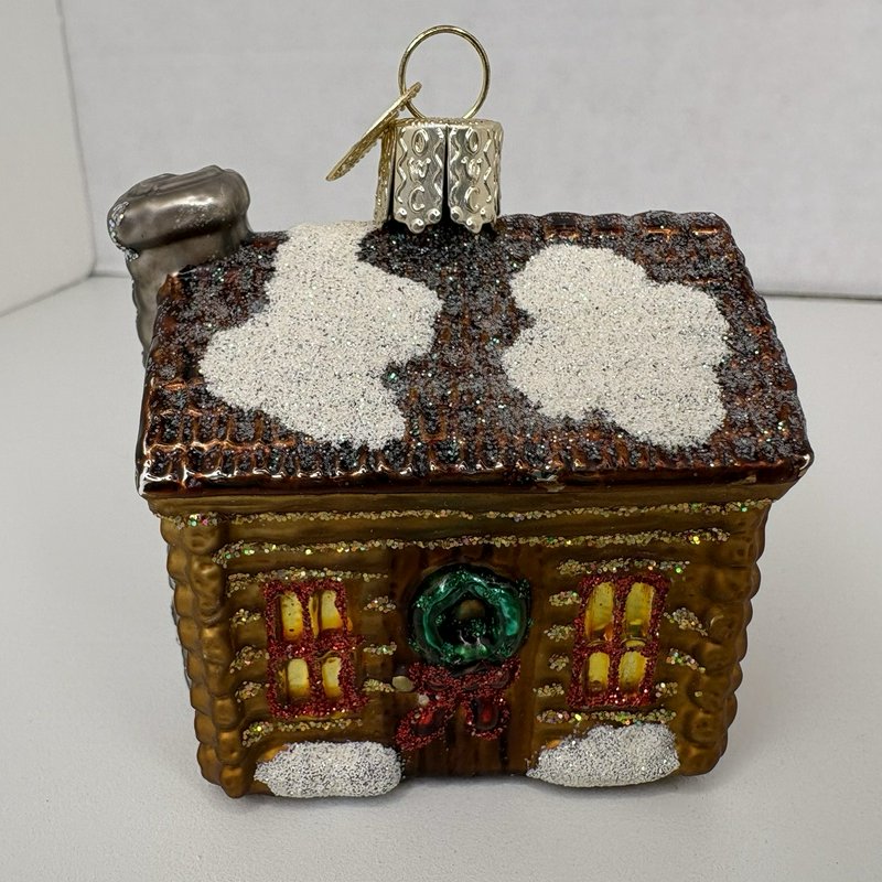Old World Christmas Log Cabin Glass Ornament Blown Glass Tree Wreath Lodge