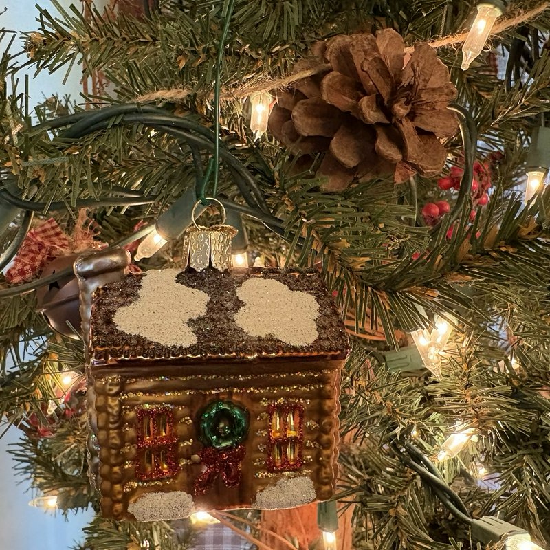 Old World Christmas Log Cabin Glass Ornament Blown Glass Tree Wreath Lodge