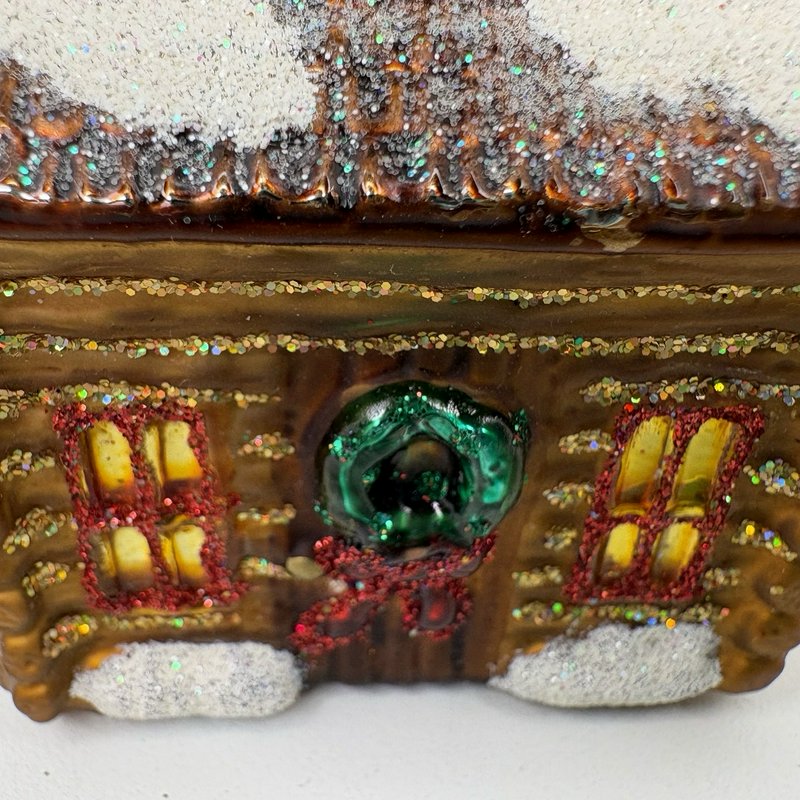 Old World Christmas Log Cabin Glass Ornament Blown Glass Tree Wreath Lodge