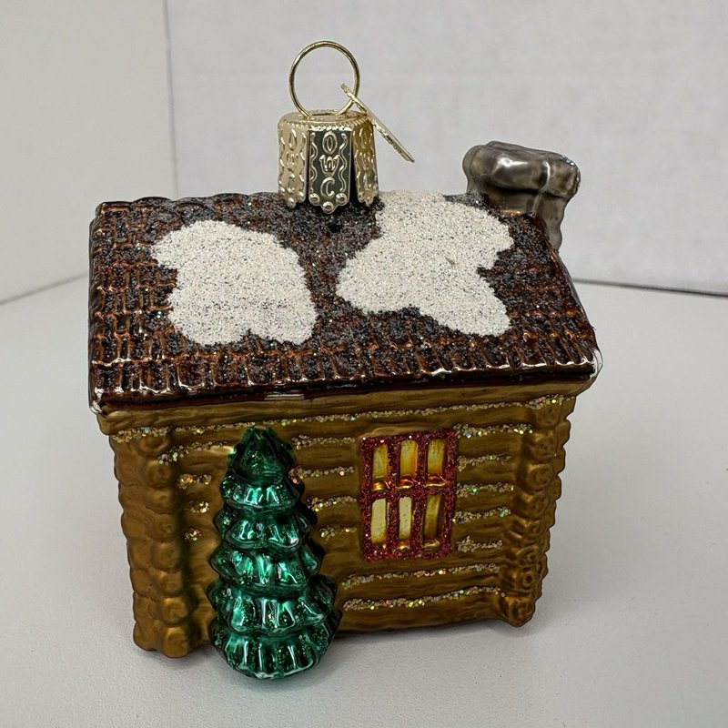 Old World Christmas Log Cabin Glass Ornament Blown Glass Tree Wreath Lodge