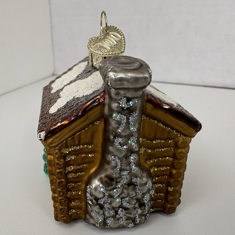 Old World Christmas Log Cabin Glass Ornament Blown Glass Tree Wreath Lodge