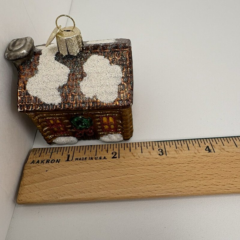 Old World Christmas Log Cabin Glass Ornament Blown Glass Tree Wreath Lodge