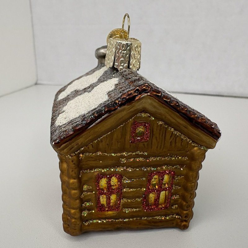 Old World Christmas Log Cabin Glass Ornament Blown Glass Tree Wreath Lodge