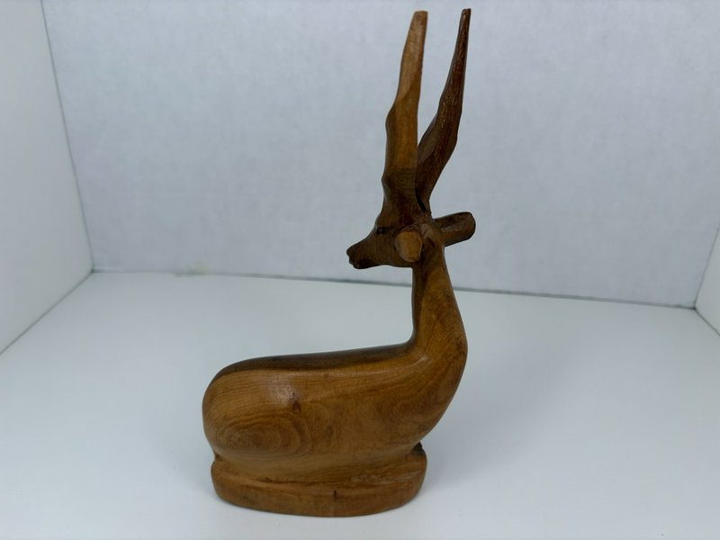 Pair Hand Carved Wood Gazelle Antelope Impala Statues African Teak Look Kenya