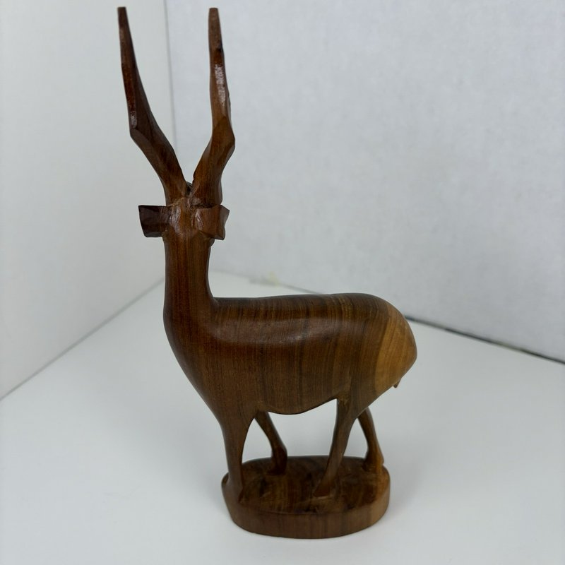 Pair Hand Carved Wood Gazelle Antelope Impala Statues African Teak Look Kenya