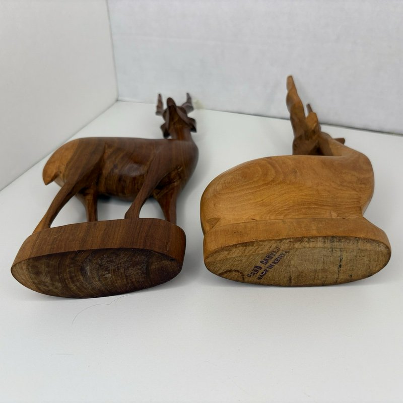 Pair Hand Carved Wood Gazelle Antelope Impala Statues African Teak Look Kenya