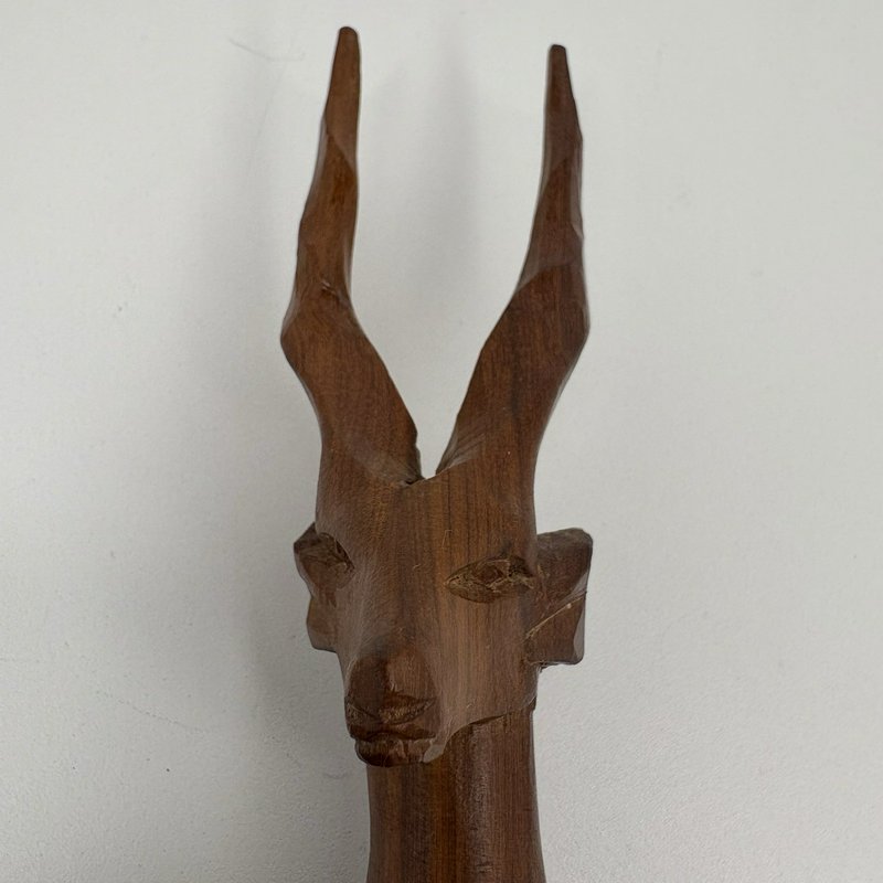 Pair Hand Carved Wood Gazelle Antelope Impala Statues African Teak Look Kenya