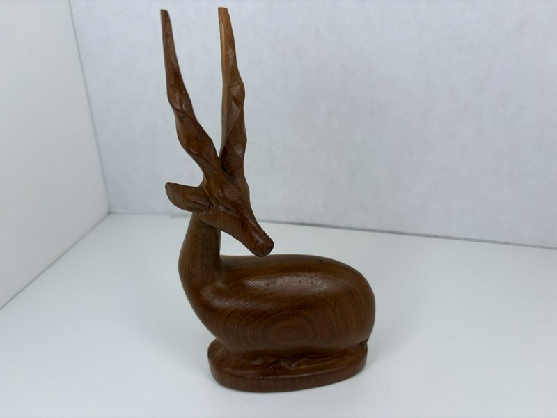 Pair Hand Carved Wood Gazelle Antelope Impala Statues African Teak Look Kenya