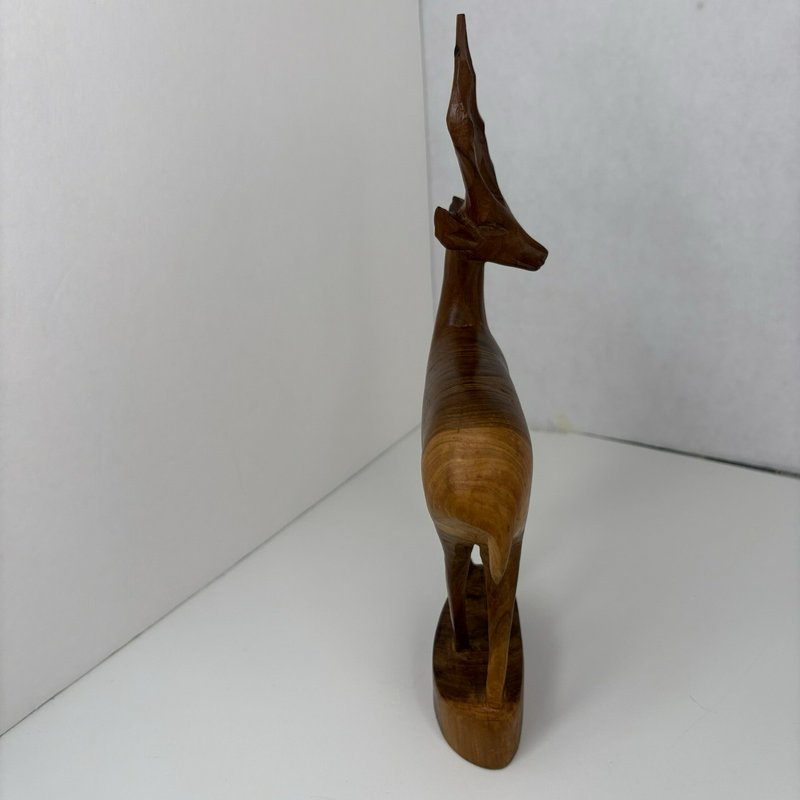 Pair Hand Carved Wood Gazelle Antelope Impala Statues African Teak Look Kenya