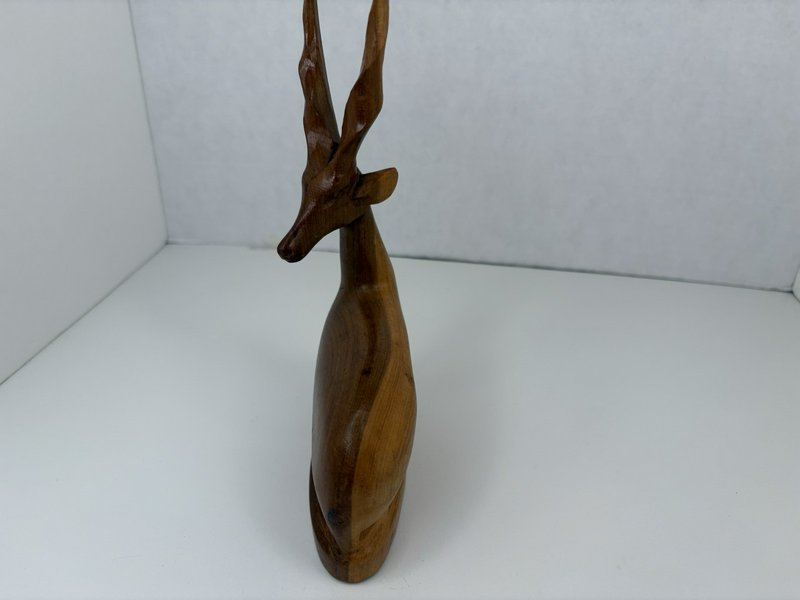 Pair Hand Carved Wood Gazelle Antelope Impala Statues African Teak Look Kenya
