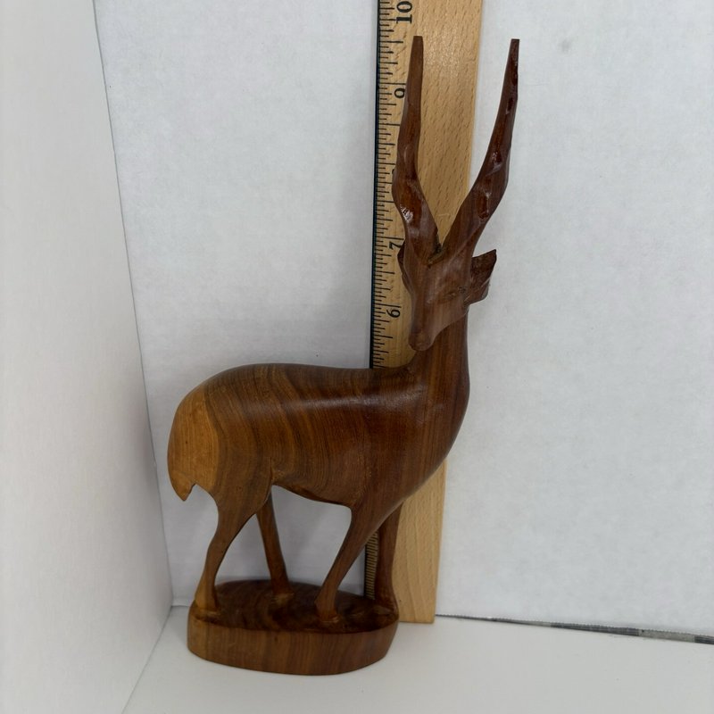 Pair Hand Carved Wood Gazelle Antelope Impala Statues African Teak Look Kenya