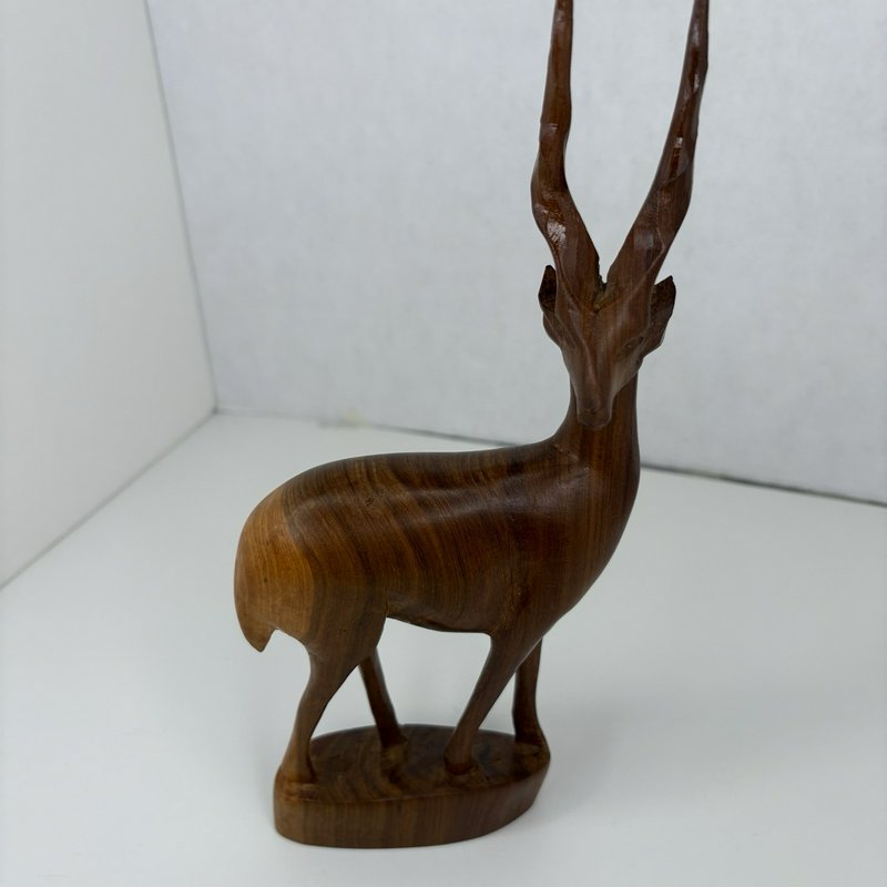 Pair Hand Carved Wood Gazelle Antelope Impala Statues African Teak Look Kenya