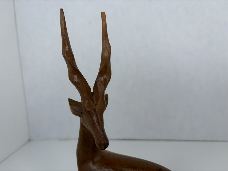 Pair Hand Carved Wood Gazelle Antelope Impala Statues African Teak Look Kenya