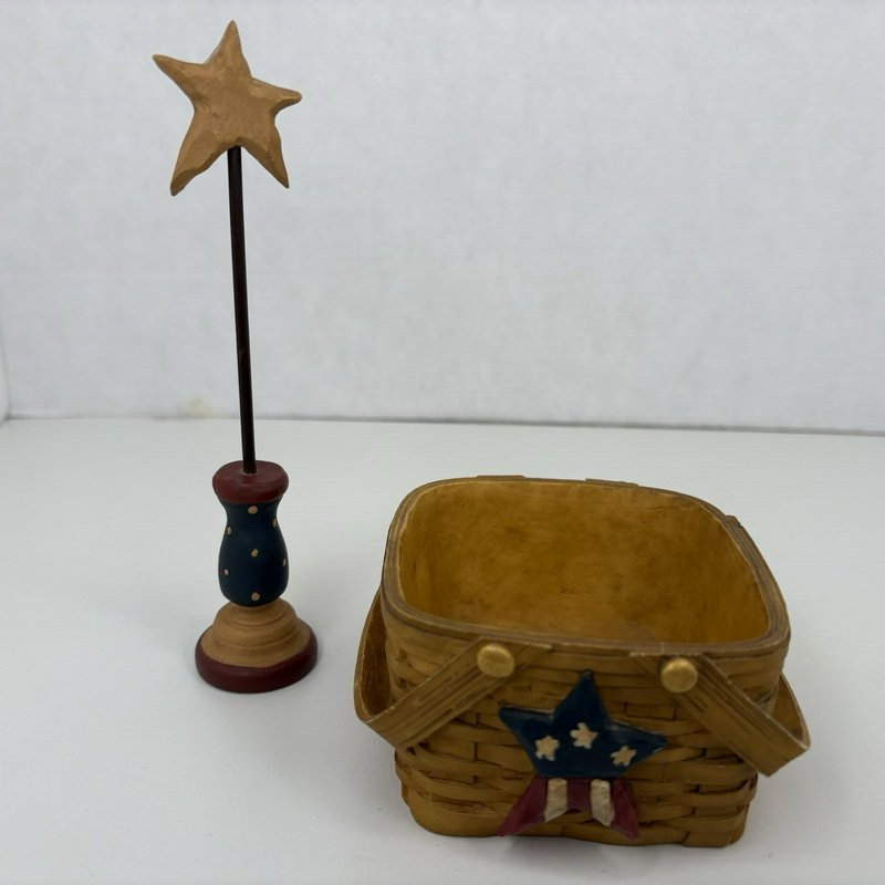 Suzi Skoglund Patriotic Basket & Star Figurine Set Folk Art Americana