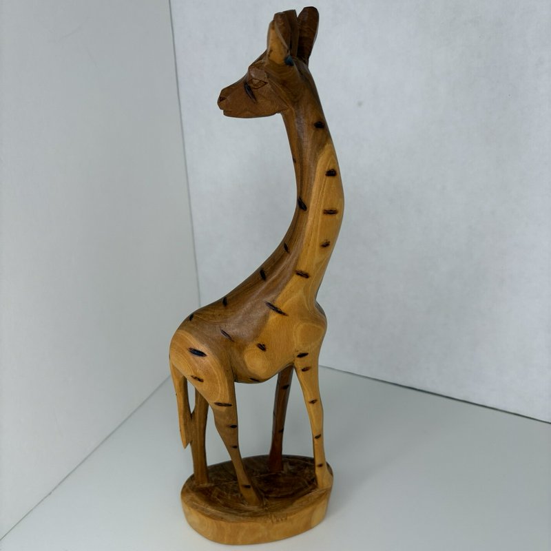Hand Carved African Giraffe Wood Sculpture 12” Tall Kenya Teak Style Decor