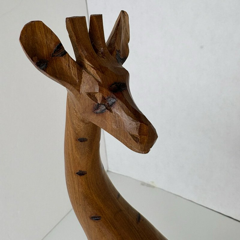 Hand Carved African Giraffe Wood Sculpture 12” Tall Kenya Teak Style Decor