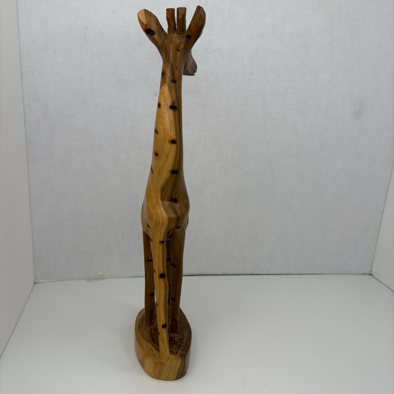 Hand Carved African Giraffe Wood Sculpture 12” Tall Kenya Teak Style Decor