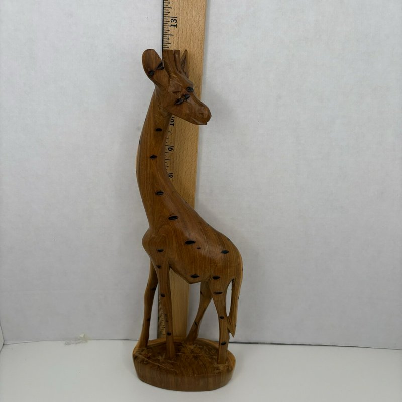 Hand Carved African Giraffe Wood Sculpture 12” Tall Kenya Teak Style Decor