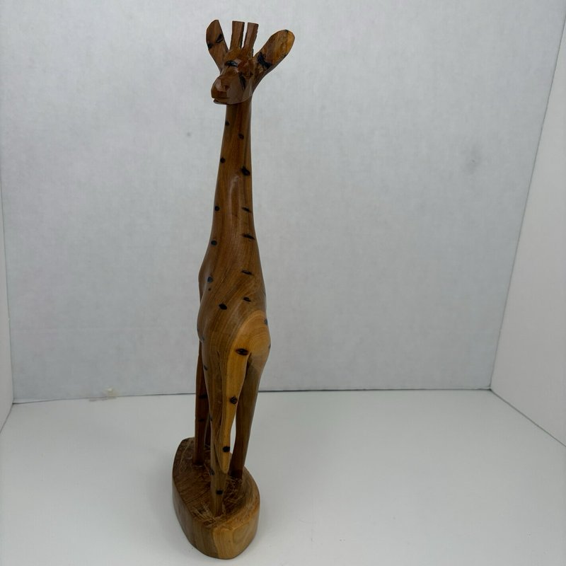 Hand Carved African Giraffe Wood Sculpture 12” Tall Kenya Teak Style Decor