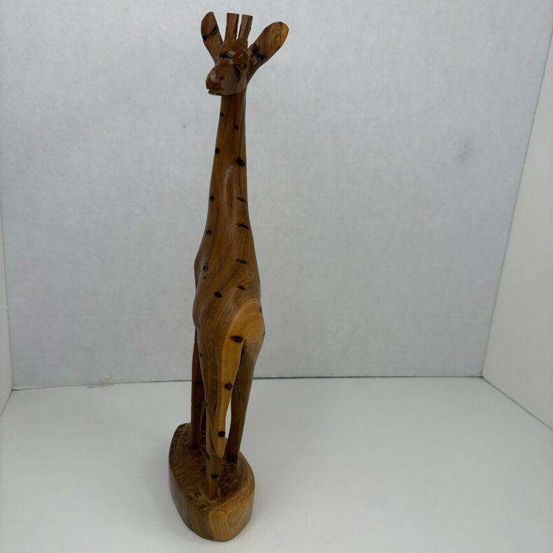 Hand Carved African Giraffe Wood Sculpture 12” Tall Kenya Teak Style Decor