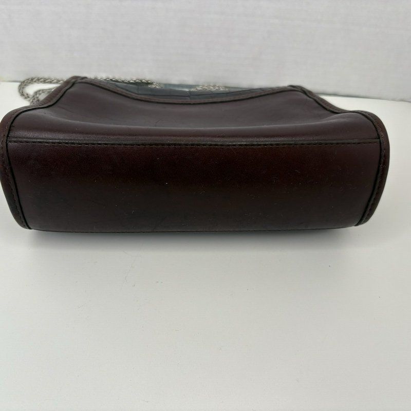 Brighton Oxblood Croc Leather Crossbody Silver Hearts All-Metal Chain Strap