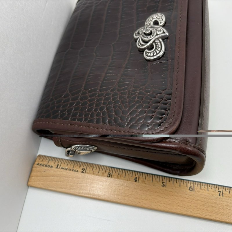 Brighton Oxblood Croc Leather Crossbody Silver Hearts All-Metal Chain Strap