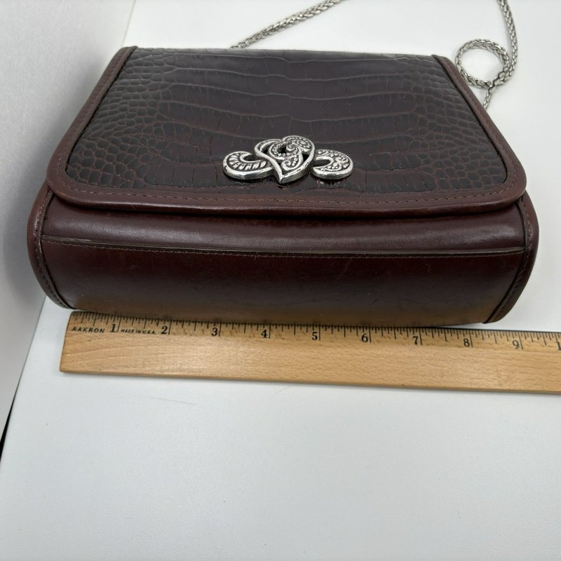 Brighton Oxblood Croc Leather Crossbody Silver Hearts All-Metal Chain Strap