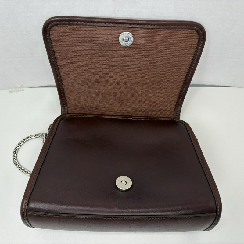 Brighton Oxblood Croc Leather Crossbody Silver Hearts All-Metal Chain Strap