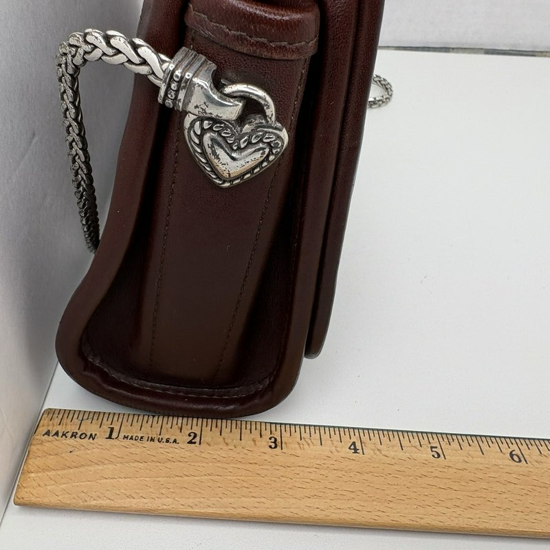 Brighton Oxblood Croc Leather Crossbody Silver Hearts All-Metal Chain Strap