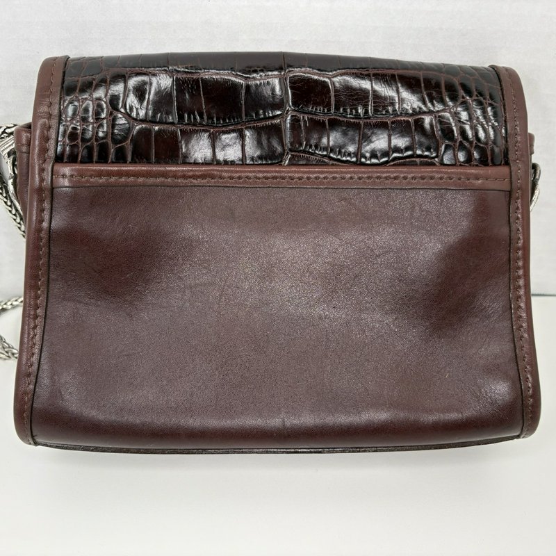 Brighton Oxblood Croc Leather Crossbody Silver Hearts All-Metal Chain Strap