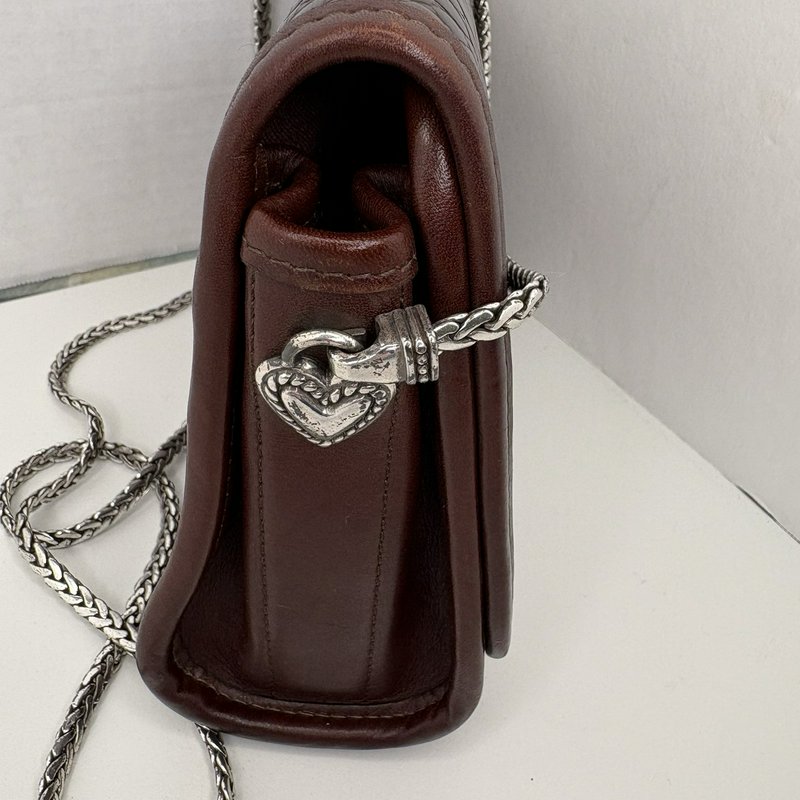 Brighton Oxblood Croc Leather Crossbody Silver Hearts All-Metal Chain Strap