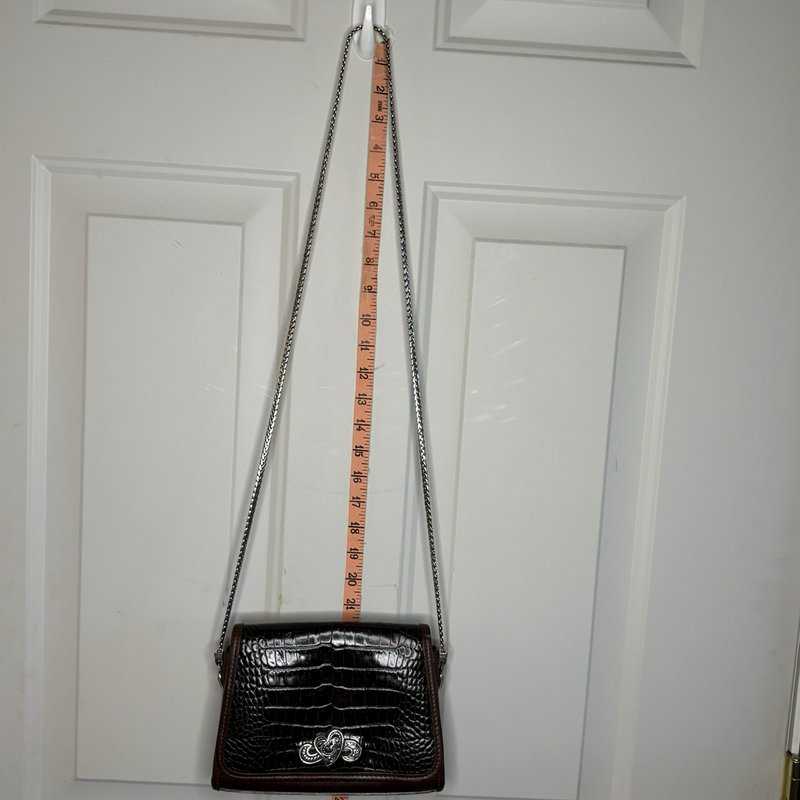 Brighton Oxblood Croc Leather Crossbody Silver Hearts All-Metal Chain Strap