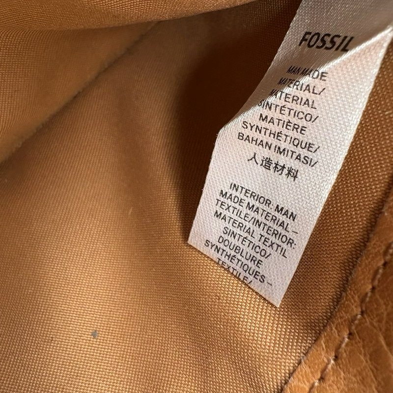 Fossil Emma RFID Zip Wristlet Wallet Black Geometric Dot-Stripe Tan 8x4