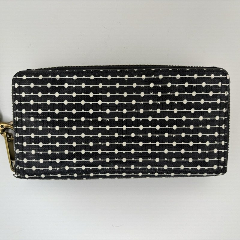 Fossil Emma RFID Zip Wristlet Wallet Black Geometric Dot-Stripe Tan 8x4