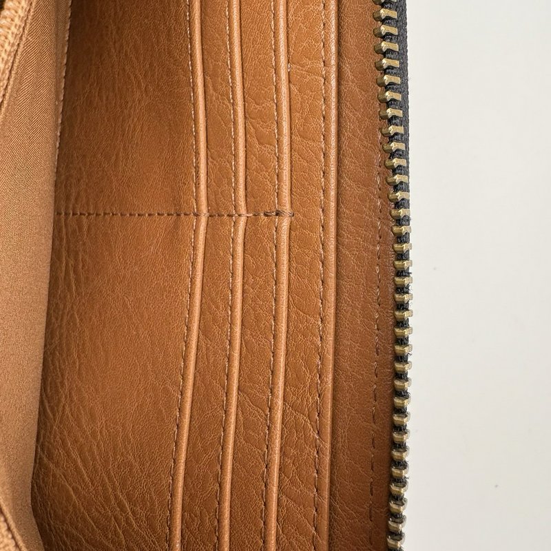 Fossil Emma RFID Zip Wristlet Wallet Black Geometric Dot-Stripe Tan 8x4