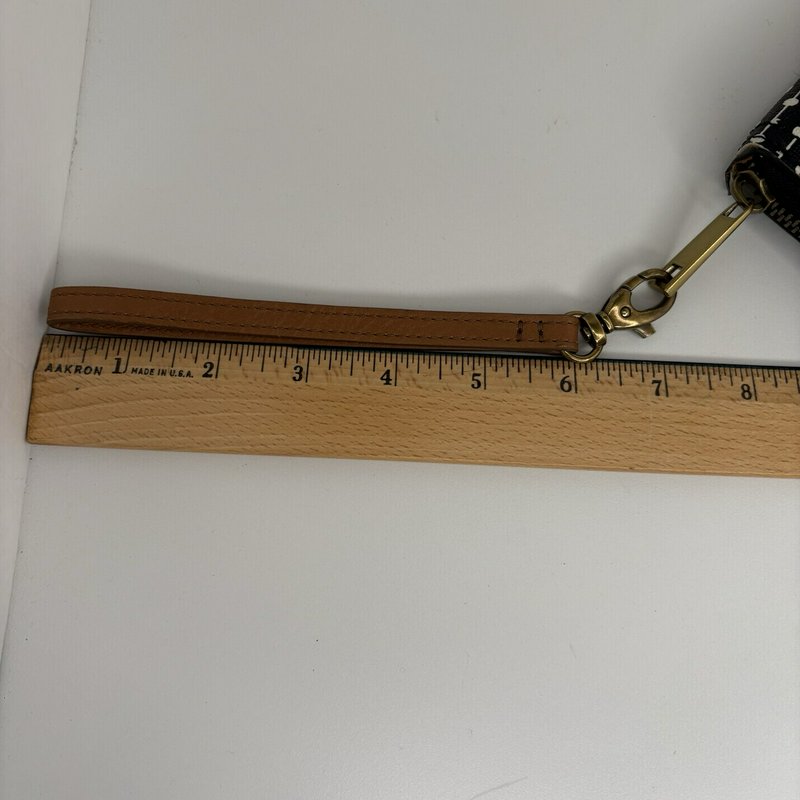 Fossil Emma RFID Zip Wristlet Wallet Black Geometric Dot-Stripe Tan 8x4