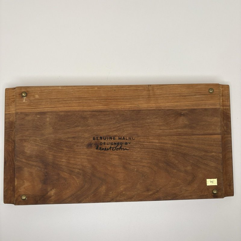 Ernest Sohn MCM Walnut Cheese Tray Copper Enamel Tree Inlay 1960s Signed