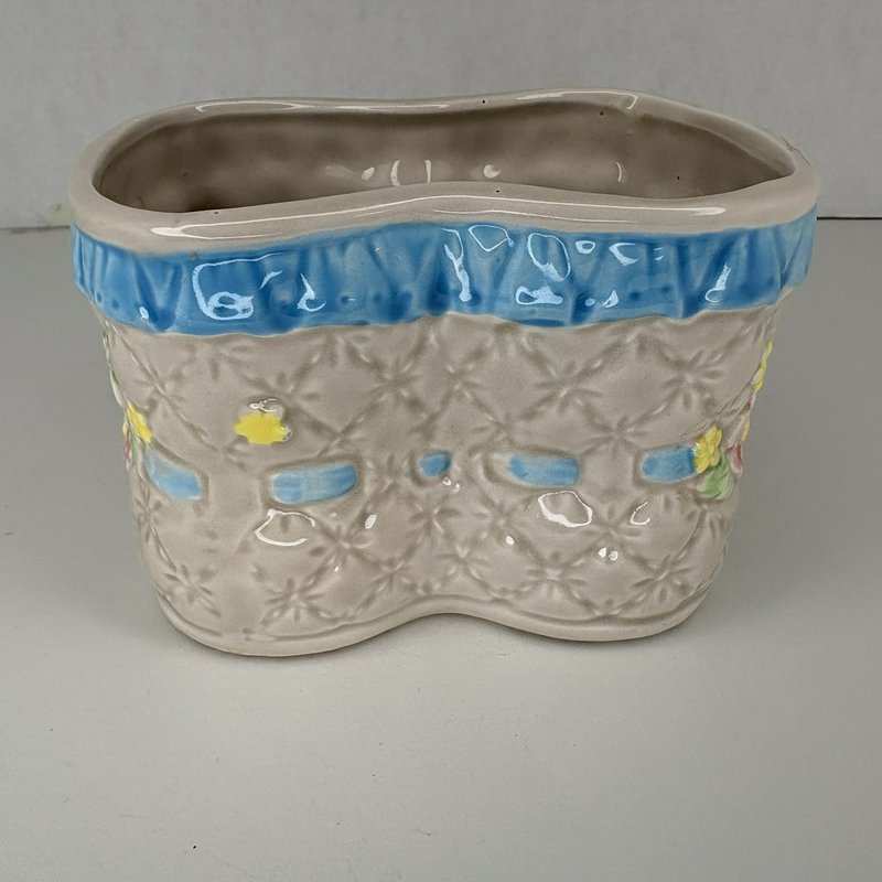 Vintage Lefton 1985 Baby Bootie Planter Pastel Flowers Ceramic Japan #04870