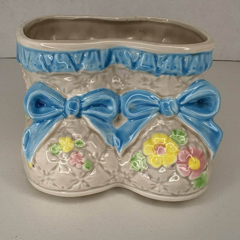 Vintage Lefton 1985 Baby Bootie Planter Pastel Flowers Ceramic Japan #04870