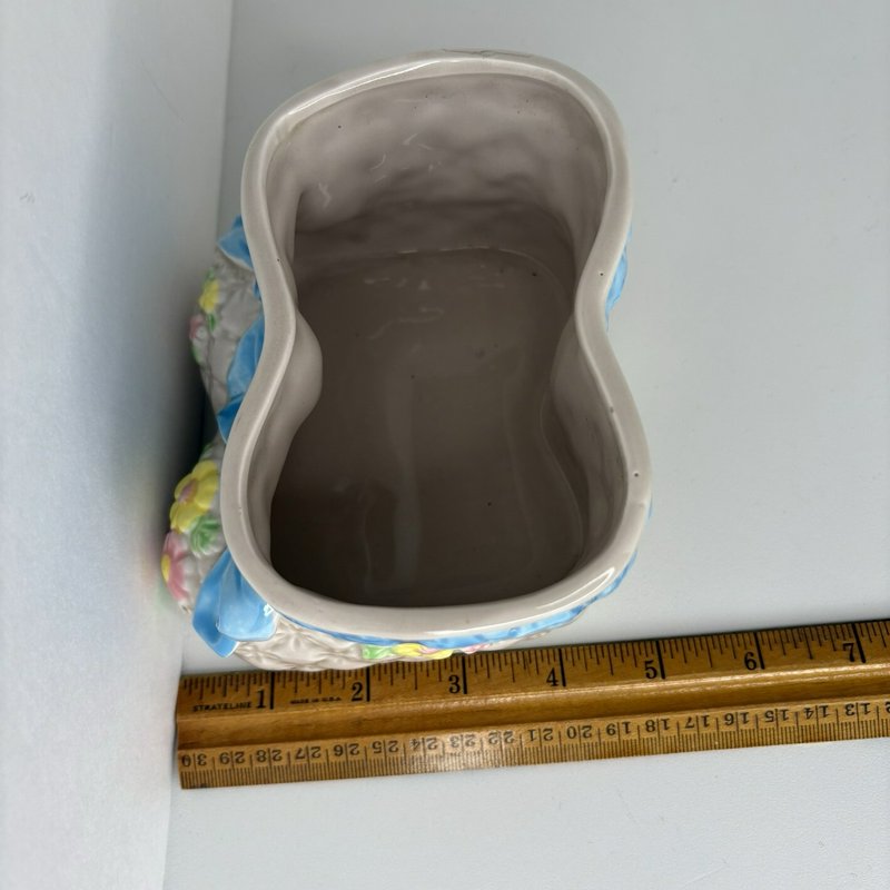 Vintage Lefton 1985 Baby Bootie Planter Pastel Flowers Ceramic Japan #04870