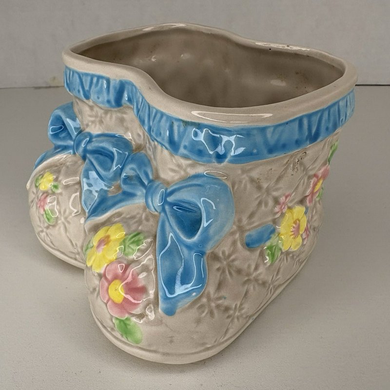 Vintage Lefton 1985 Baby Bootie Planter Pastel Flowers Ceramic Japan #04870