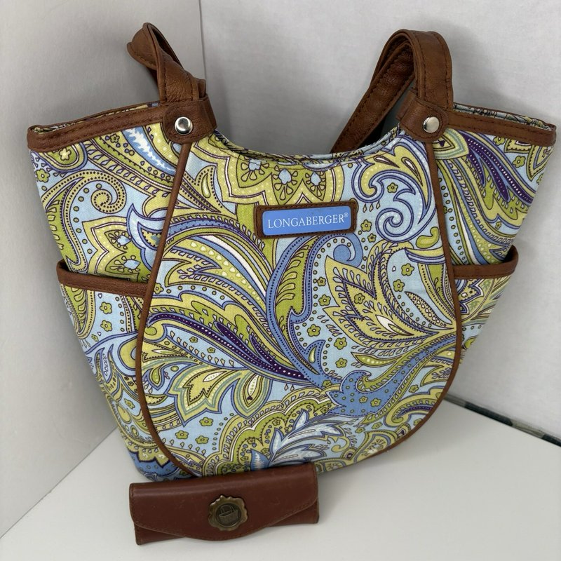 Longaberger Homestead Blue Green Paisley Shoulder Bag Purse Tote & Lipstick Case