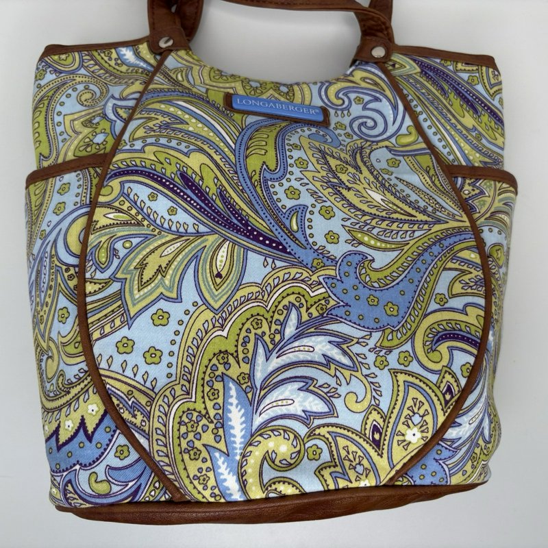 Longaberger Homestead Blue Green Paisley Shoulder Bag Purse Tote & Lipstick Case