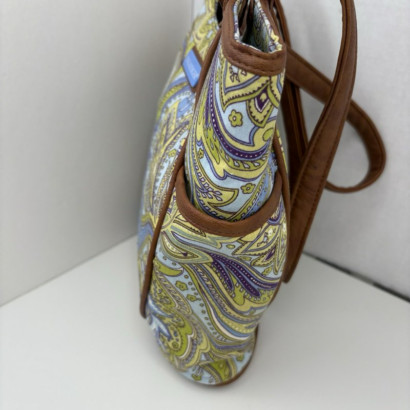 Longaberger Homestead Blue Green Paisley Shoulder Bag Purse Tote & Lipstick Case