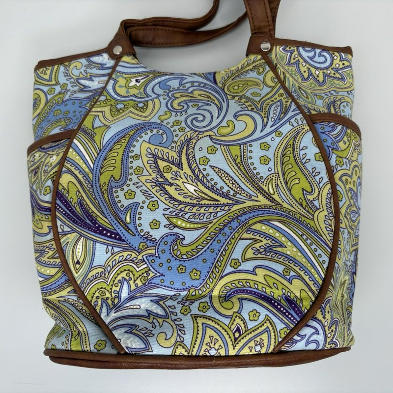 Longaberger Homestead Blue Green Paisley Shoulder Bag Purse Tote & Lipstick Case