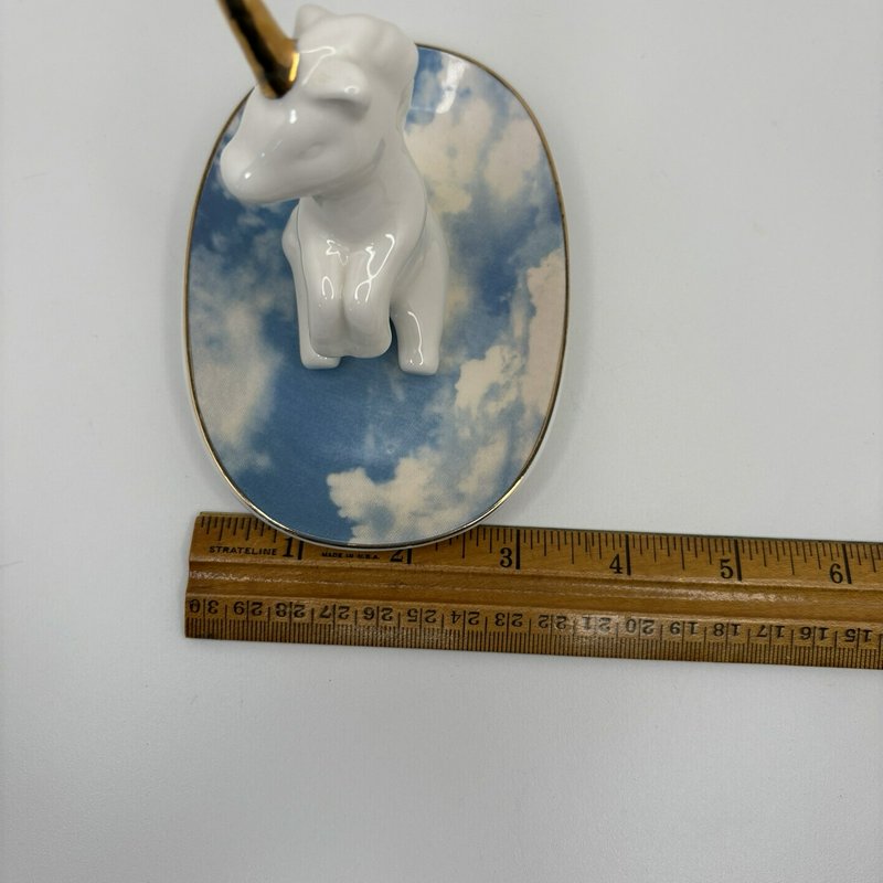 White Ceramic Unicorn Ring Holder Dish Gold Horn Sky Cloud Base Jewelry Tray