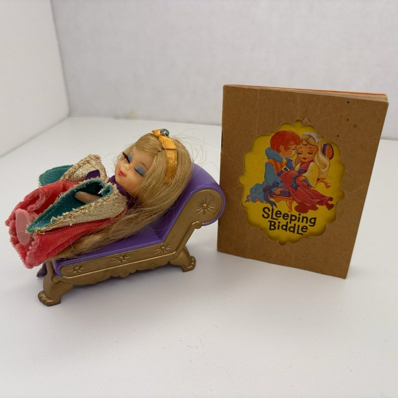 Vintage Mattel Liddle Kiddles Sleeping Biddle Doll w/ Chaise & Book 1960s